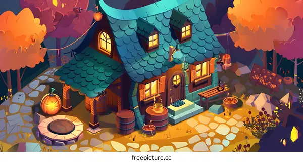 Halloween Cottage in Forest Illustration