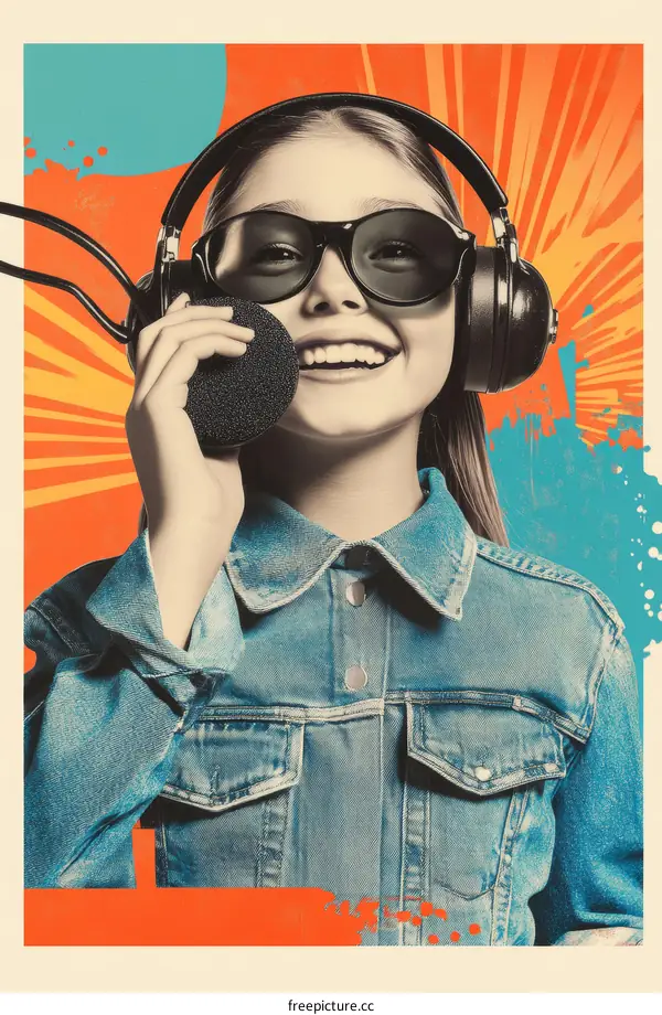 Stylish Teenage Girl Singing with Headphones