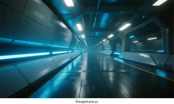 Futuristic Sci-Fi Corridor with Blue LED Lighting