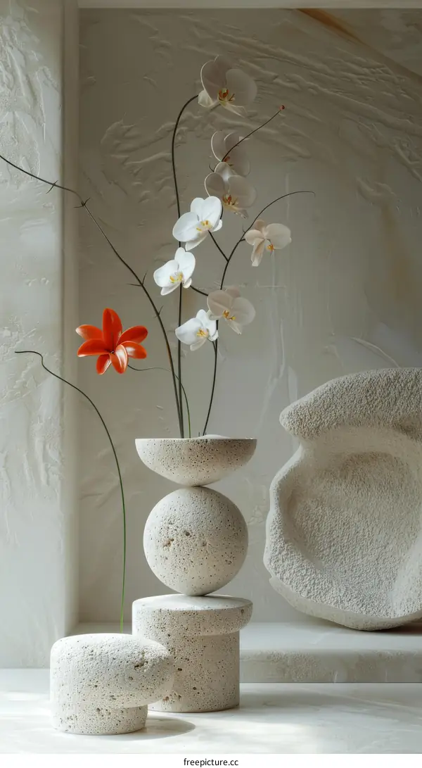 Modern Minimalist Orchid Arrangement with Stone Decor