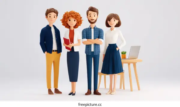 Cartoon Team of Business Professionals