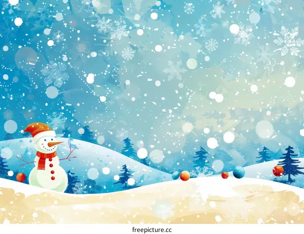 Smiling Christmas Snowman with Snowball