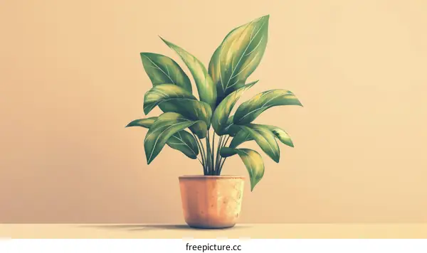 A beautiful illustration of a potted plant with lush green leaves