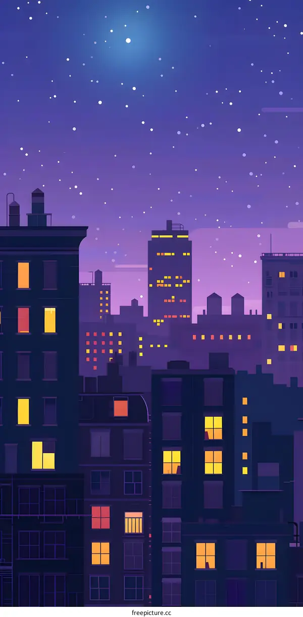 Night View of Cityscape with Illuminated Windows