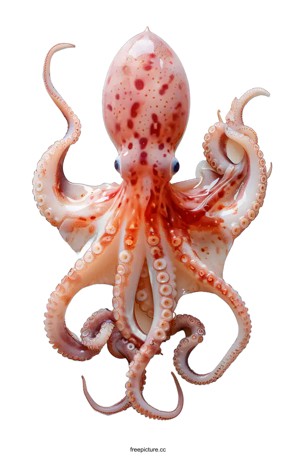 [Transparent Background PNG]A close-up of a red octopus with blue eyes