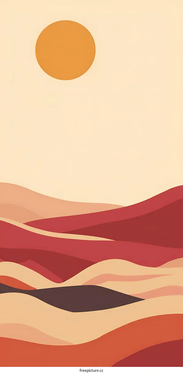 Minimalist Desert Landscape Illustration with Orange Sun