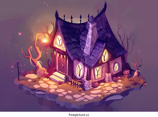 Fantasy Halloween Witch House Cartoon Illustration