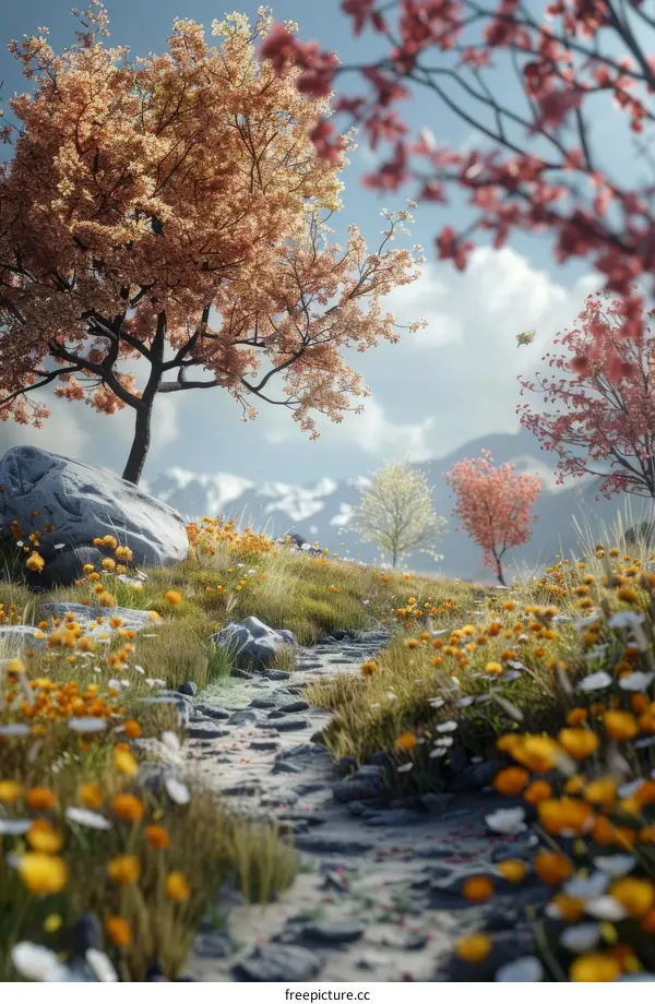 Fantasy Landscape with Pink and Orange Trees