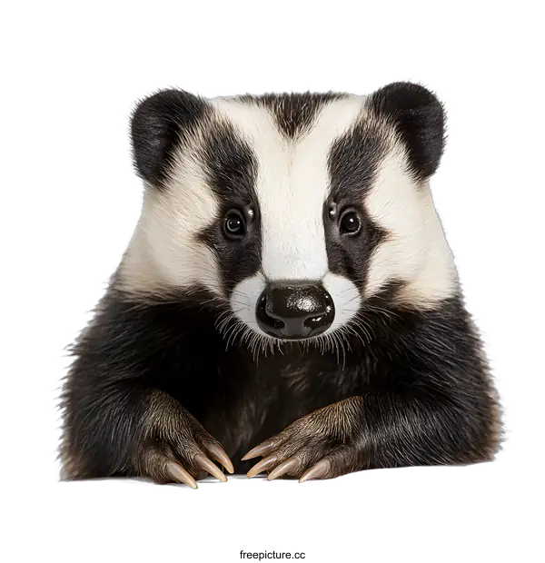 [Transparent Background PNG]Close Up Portrait of a Badger on a White Background