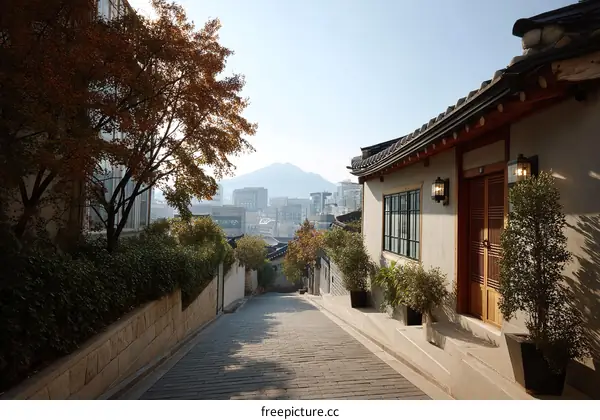 Korean Traditional House Alley Autumn Scenery
