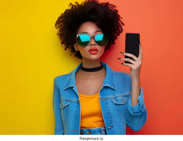 Young woman wearing sunglasses holding a phone