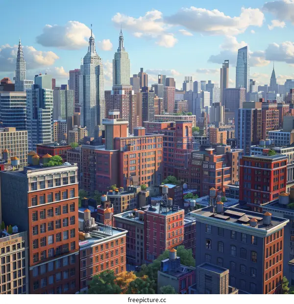 City Skyline with High-Rise Buildings and Azure Sky