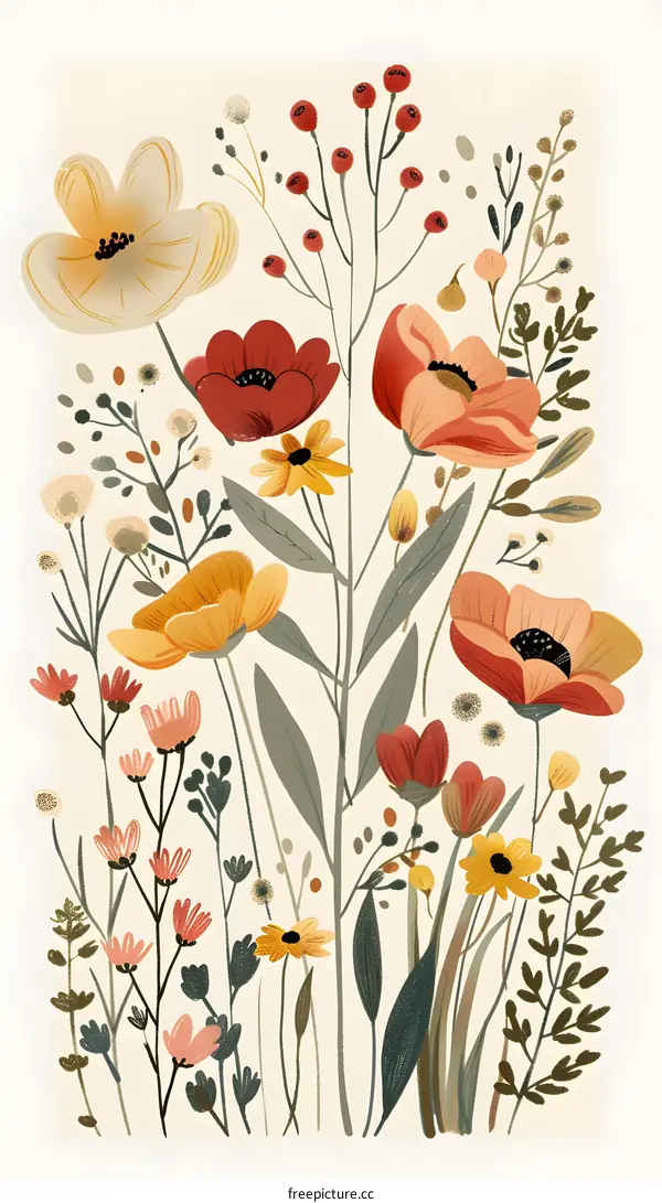 Colorful Watercolor Illustration of Blooming Flowers