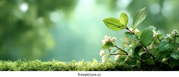 Nature Scene with Green Leaves and Moss