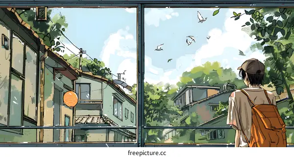 Window View of a Person Looking Out at a Cityscape