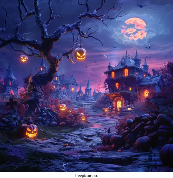 Spooky Halloween Night in a Haunted Village