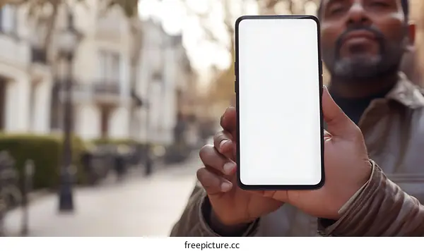 Smartphone Display Mockup Outdoors with Black Man