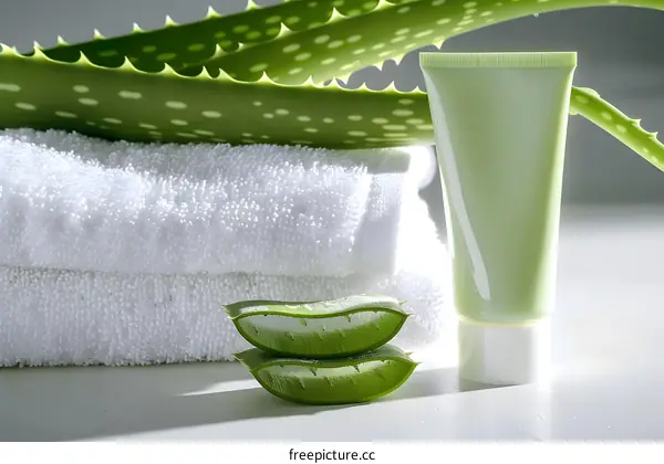 Aloe Vera Plant with Cream Tube and Towel