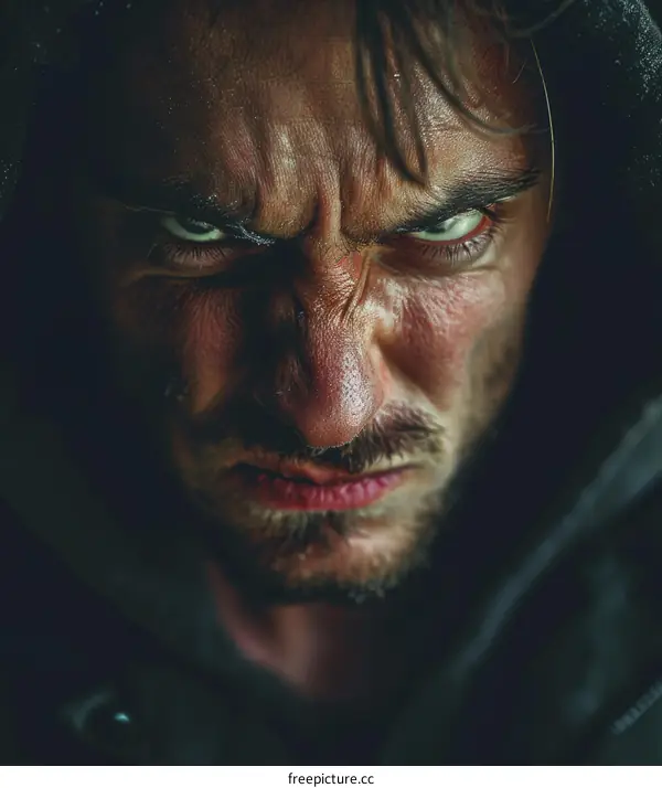 Closeup Portrait of a Man with Angry Expression