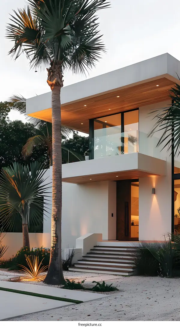 Modern White House with Palm Trees
