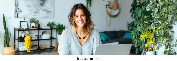 Woman Working from Home in a Cozy Interior