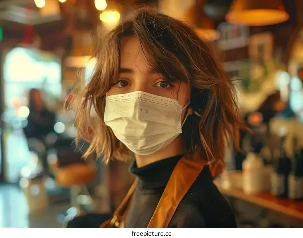 A portrait of a young woman wearing a face mask