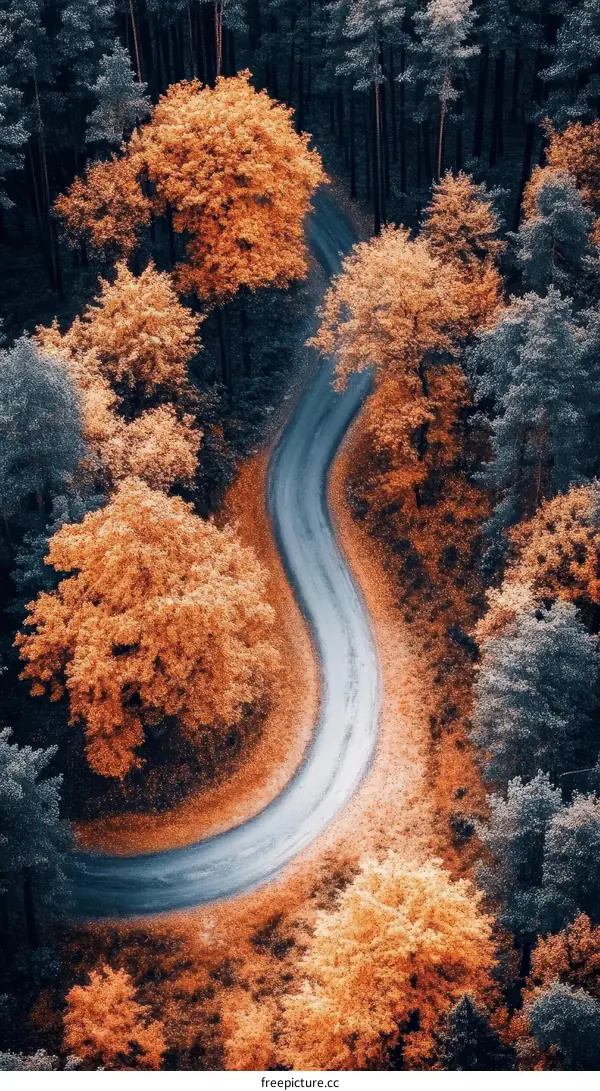 Autumn Winding Road Through the Forest