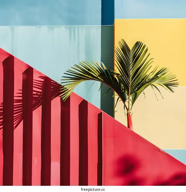 Palm Tree Against Colorful Geometric Walls