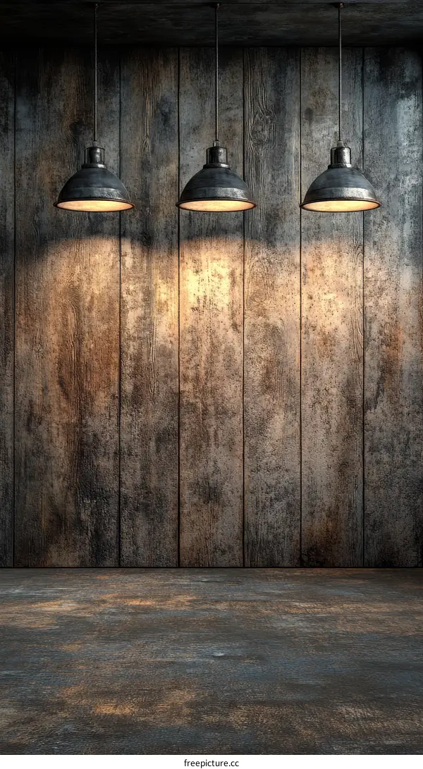 Rustic Industrial Interior Scene with Pendant Lights