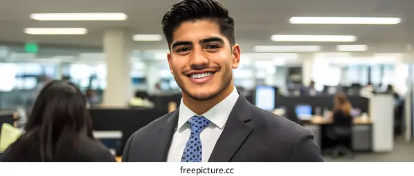 Smiling Businessman in a Modern Office