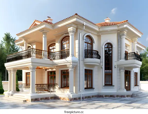 Luxury house exterior with beautiful landscape