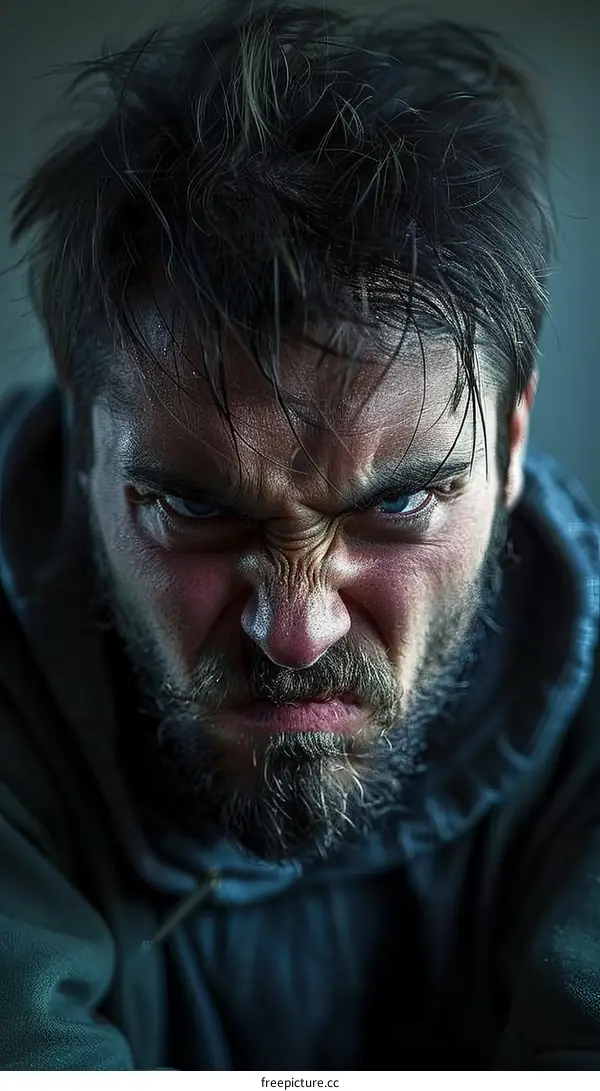 Intense Stare of a Man with a Beard