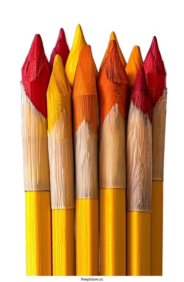 [Transparent Background PNG]Colorful sharpened pencils on a white background