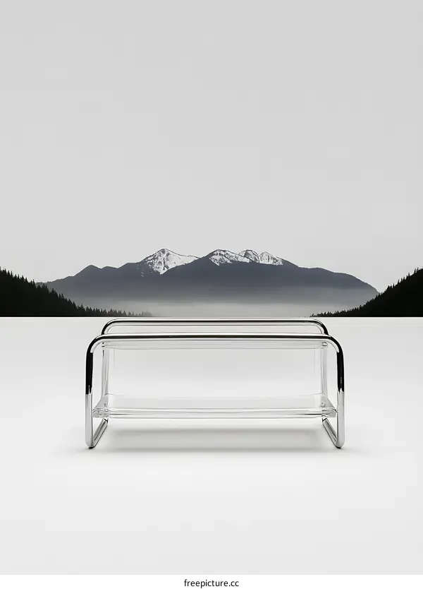 Minimalist Acrylic Shelf with Mountain View Background
