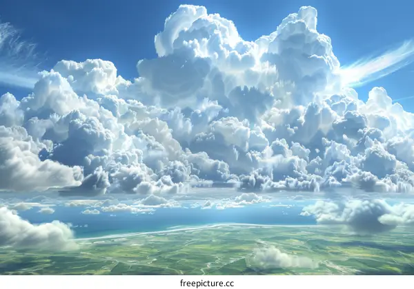 Dramatic Cumulus Cloudscape Over the Ocean