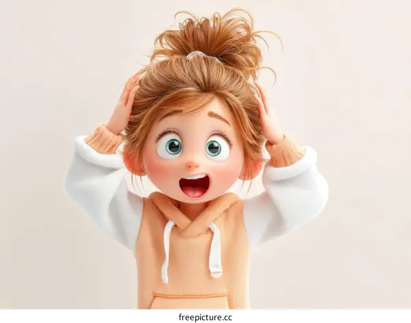 Surprised Cartoon Girl in a Hoodie