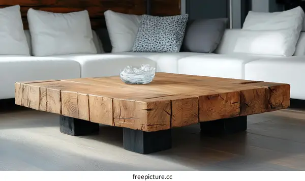 Rustic Wooden Coffee Table in Modern Living Room