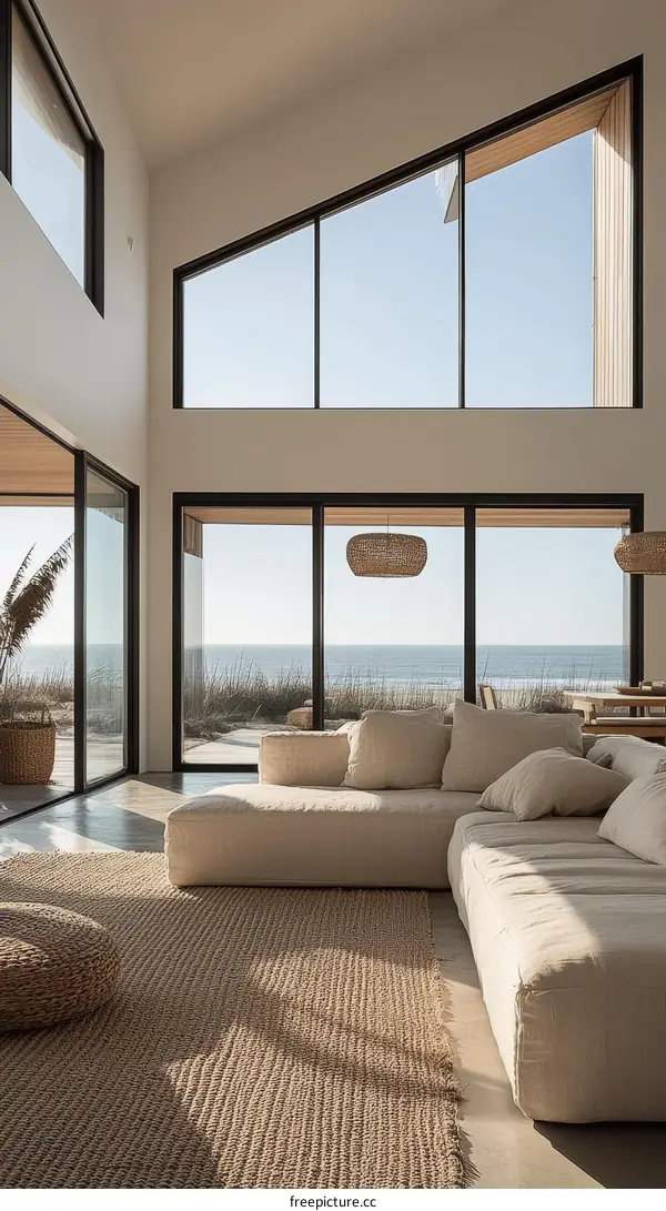 Modern Coastal Living Room with Large Windows