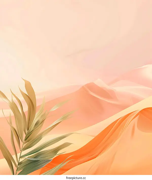 Abstract Minimalist Desert Landscape with Green Palm Leaves