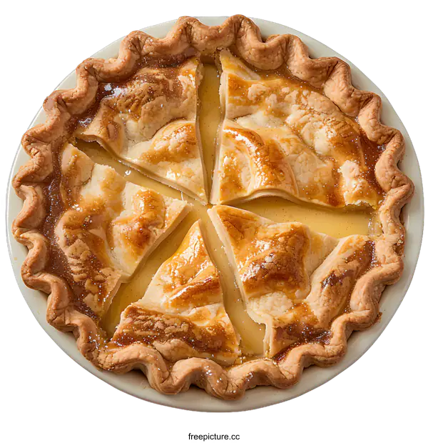 [Transparent Background PNG]A photo of a chess pie with four slices cut from it