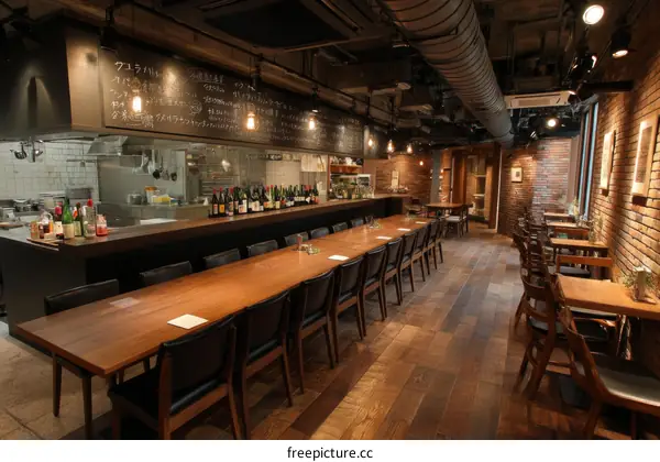 Long Dining Table in a Modern Restaurant