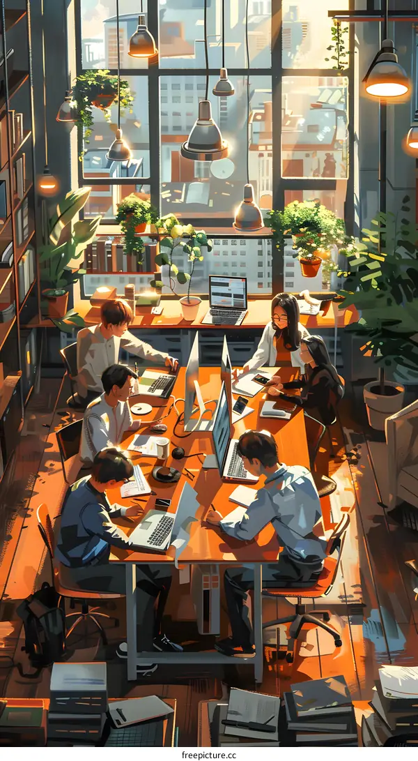 coworkers in a creative office space