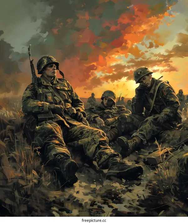 Weary Soldiers Taking a Break