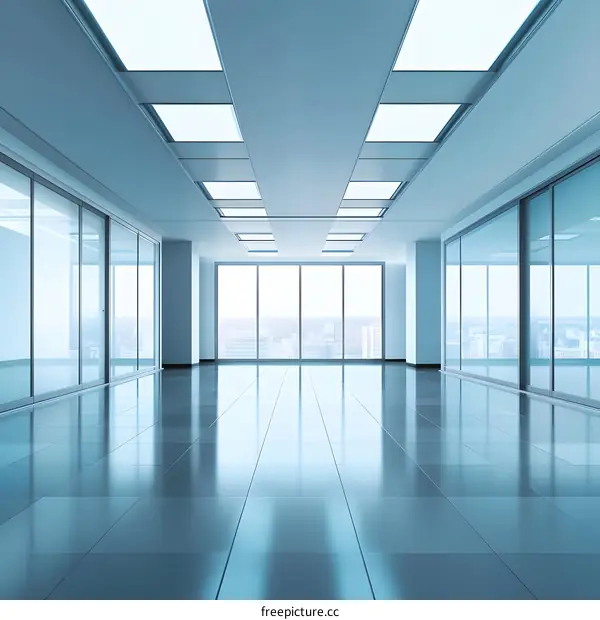 Empty Modern Office Space with Large Windows and City View