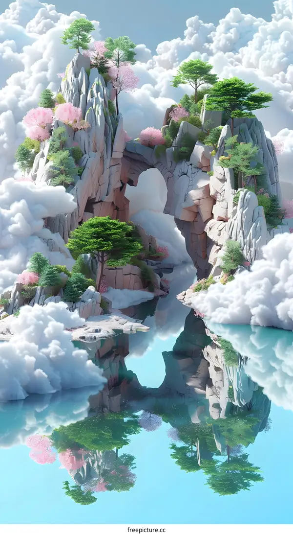 Fantasy Landscape with Clouds and Rock Formation