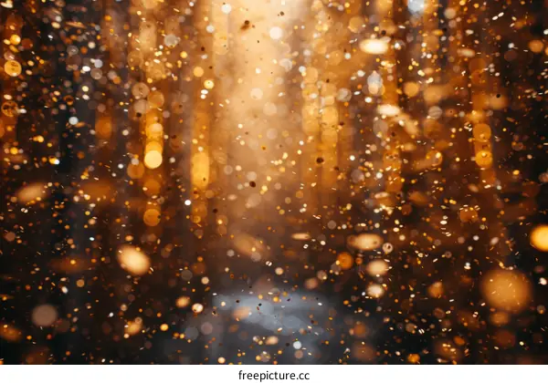 Golden glitter falling on dark background