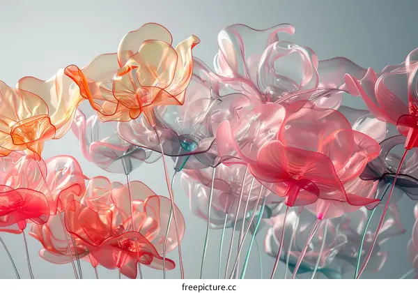 Flowers of various colors and shapes on a white background