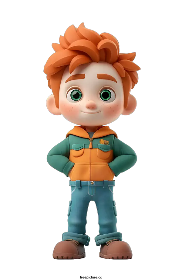 [Transparent Background PNG]Cartoon Boy With Orange Hair and Green Eyes