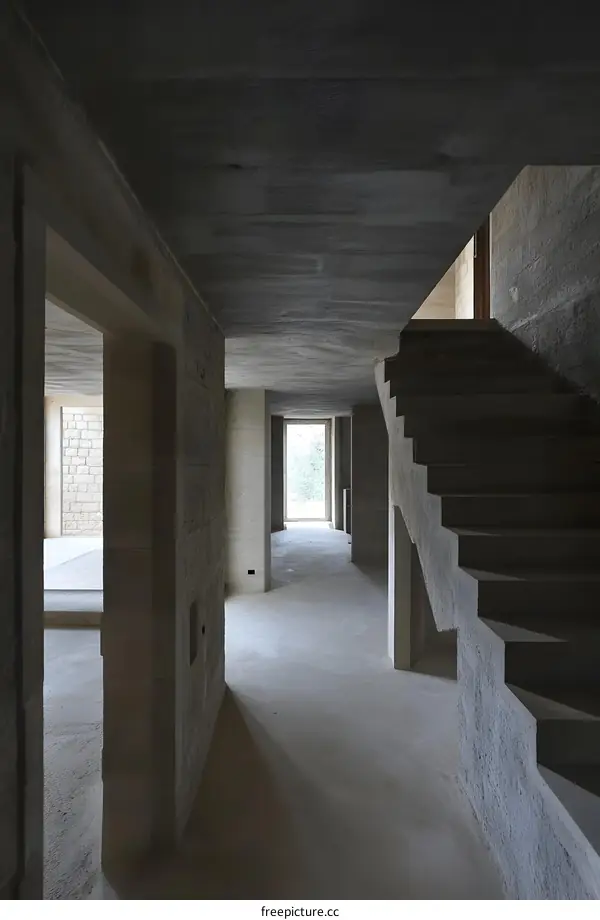 Concrete Staircase In An Unfinished Building