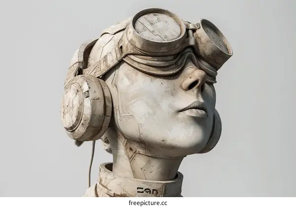 A close up of a female cyborg's face